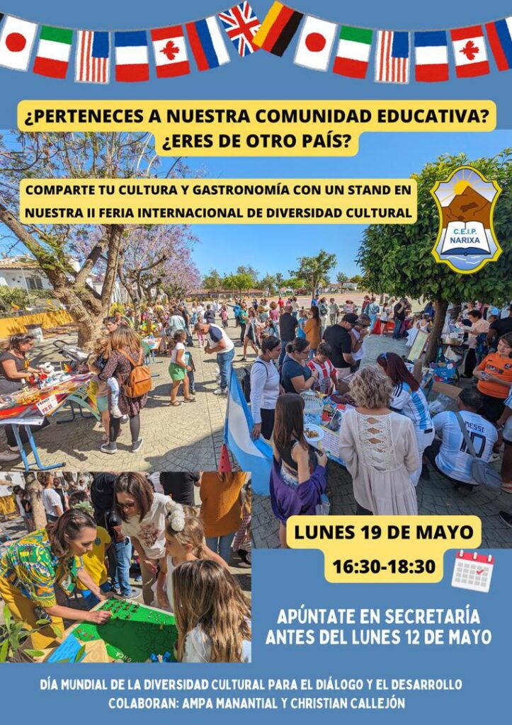 Cartel de la II Feria internacional de diversidad cultural en el CEIP Narixa